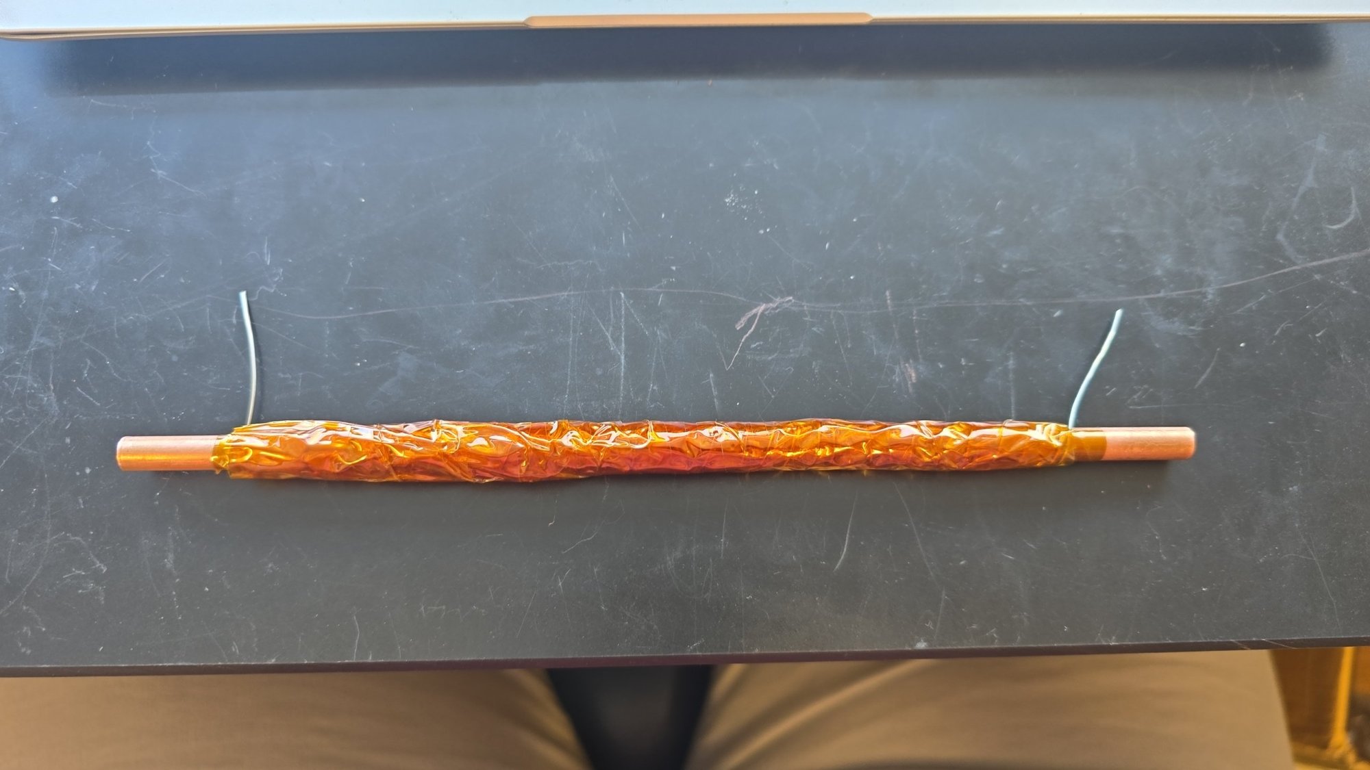 Copper tube wrapped with thicker nichrome wire and Kapton tape