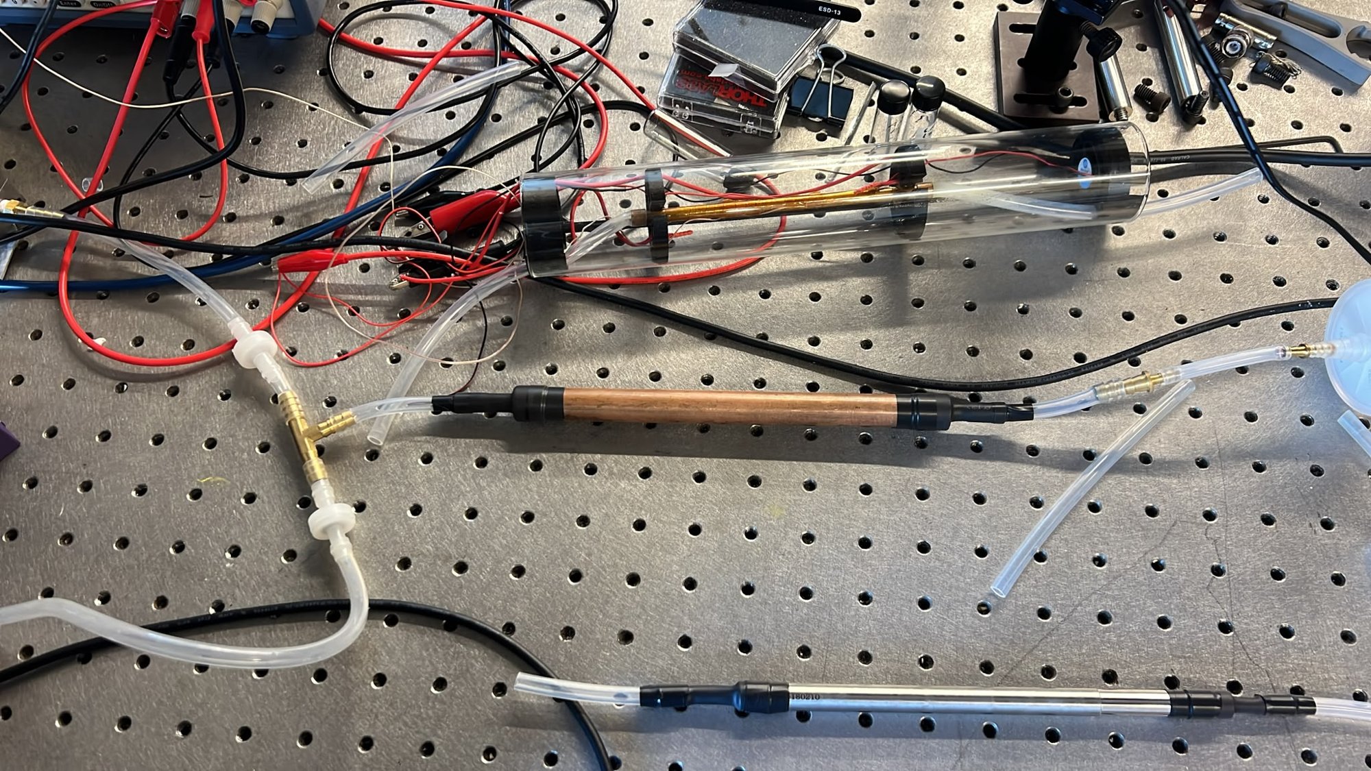 The three tubes tested, connected to the gas lines